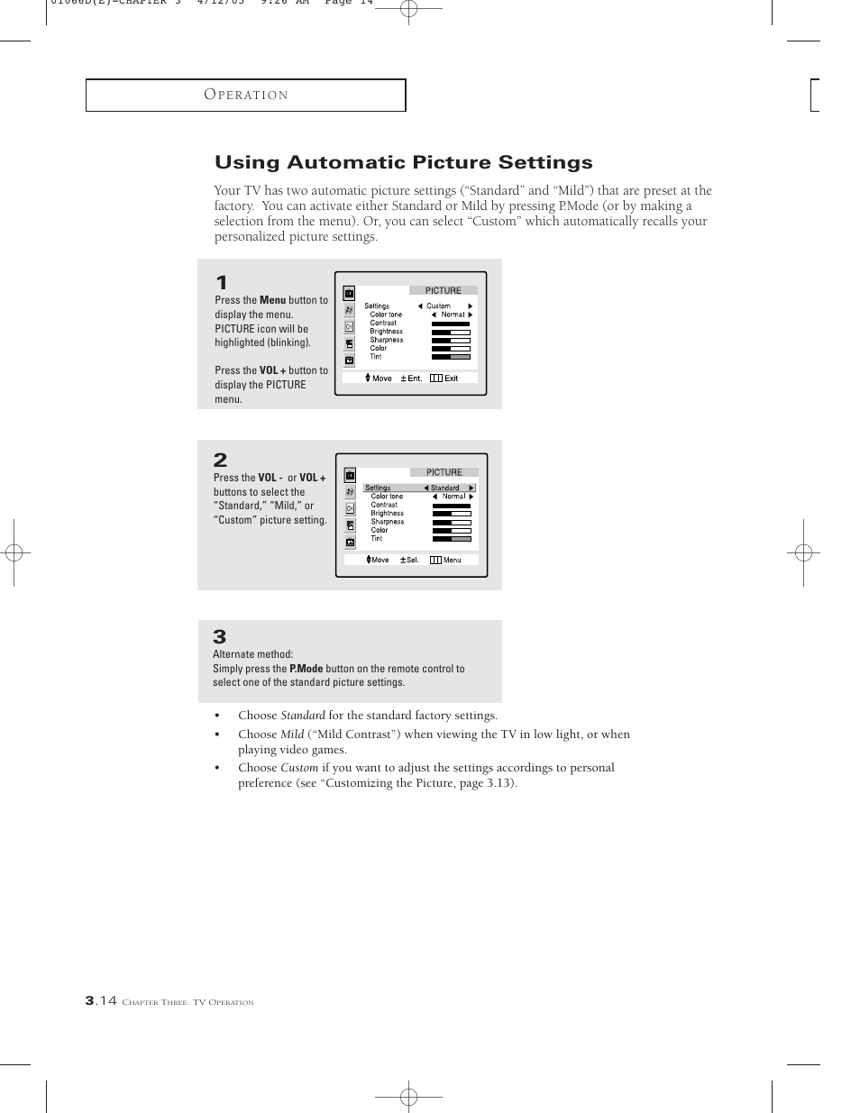 Using automatic picture settings | Samsung TSK3092WFX-XAA User Manual | Page 36 / 65