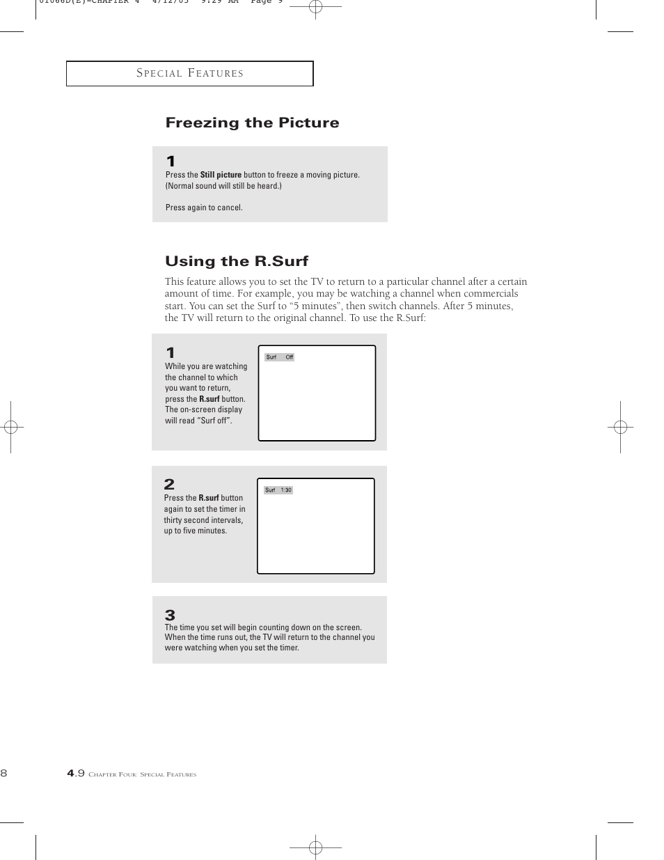 Freezing the picture, Using the r.surf | Samsung TSK3092WFX-XAA User Manual | Page 48 / 65