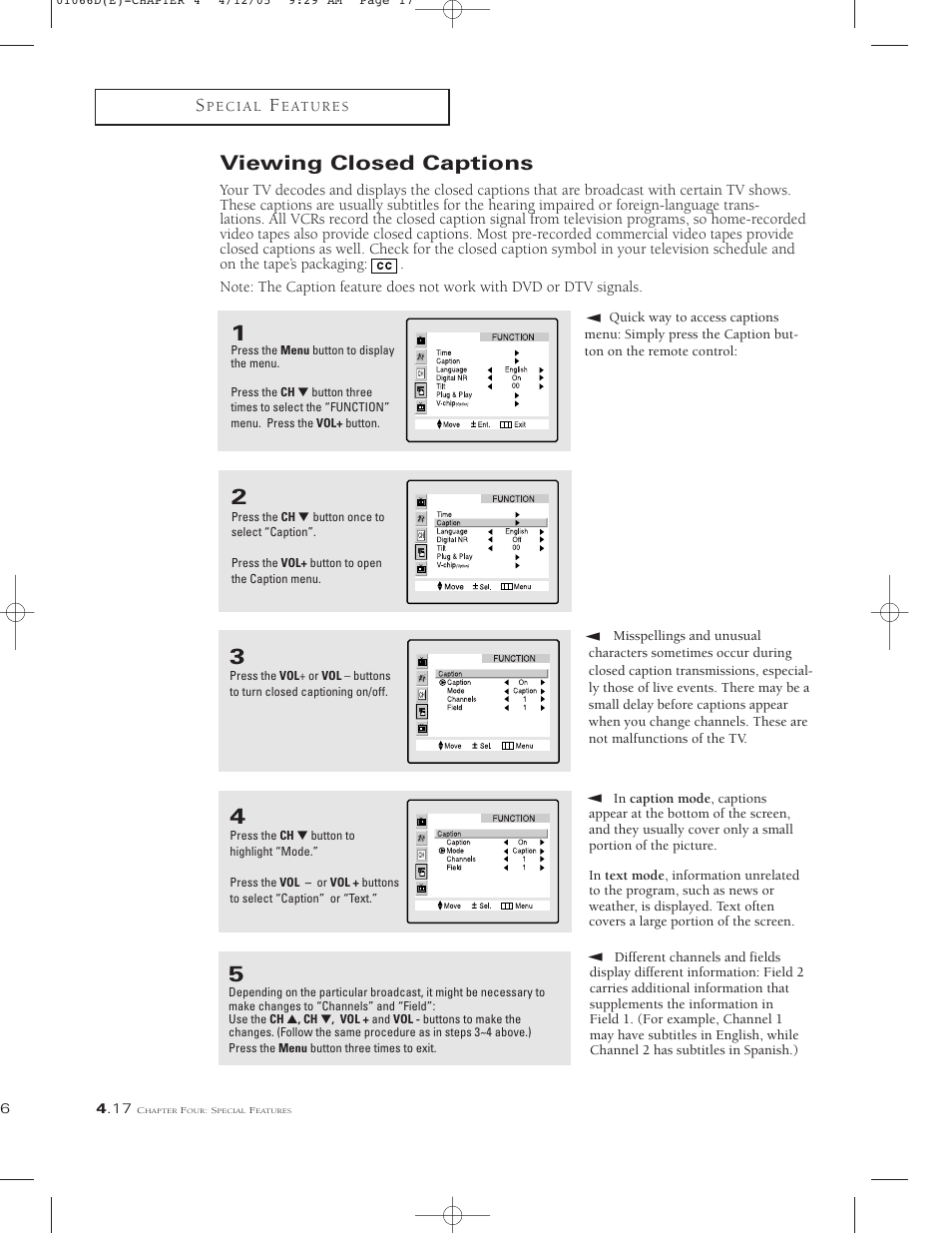 Viewing closed captions | Samsung TSK3092WFX-XAA User Manual | Page 56 / 65