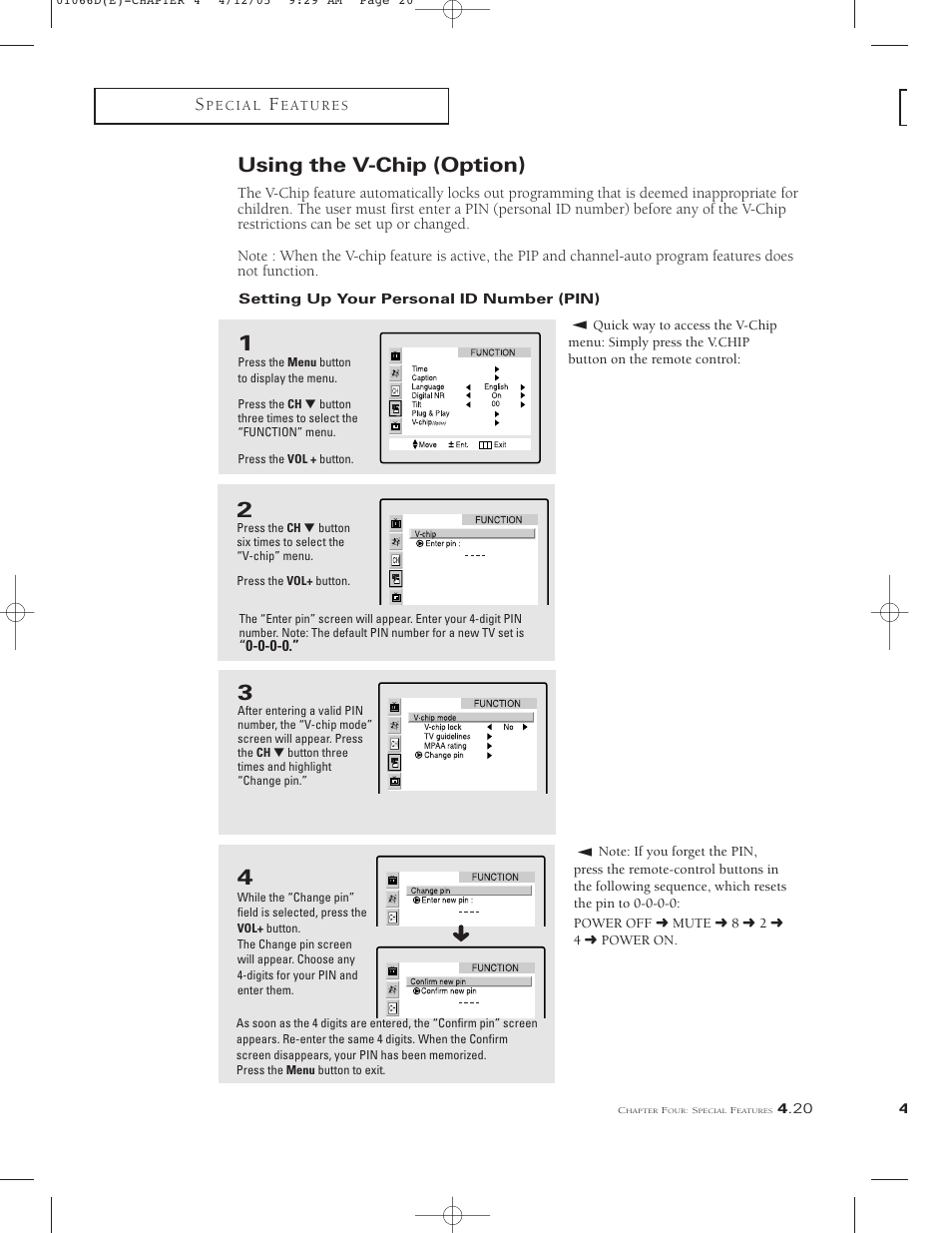 Using the v-chip (option) | Samsung TSK3092WFX-XAA User Manual | Page 59 / 65