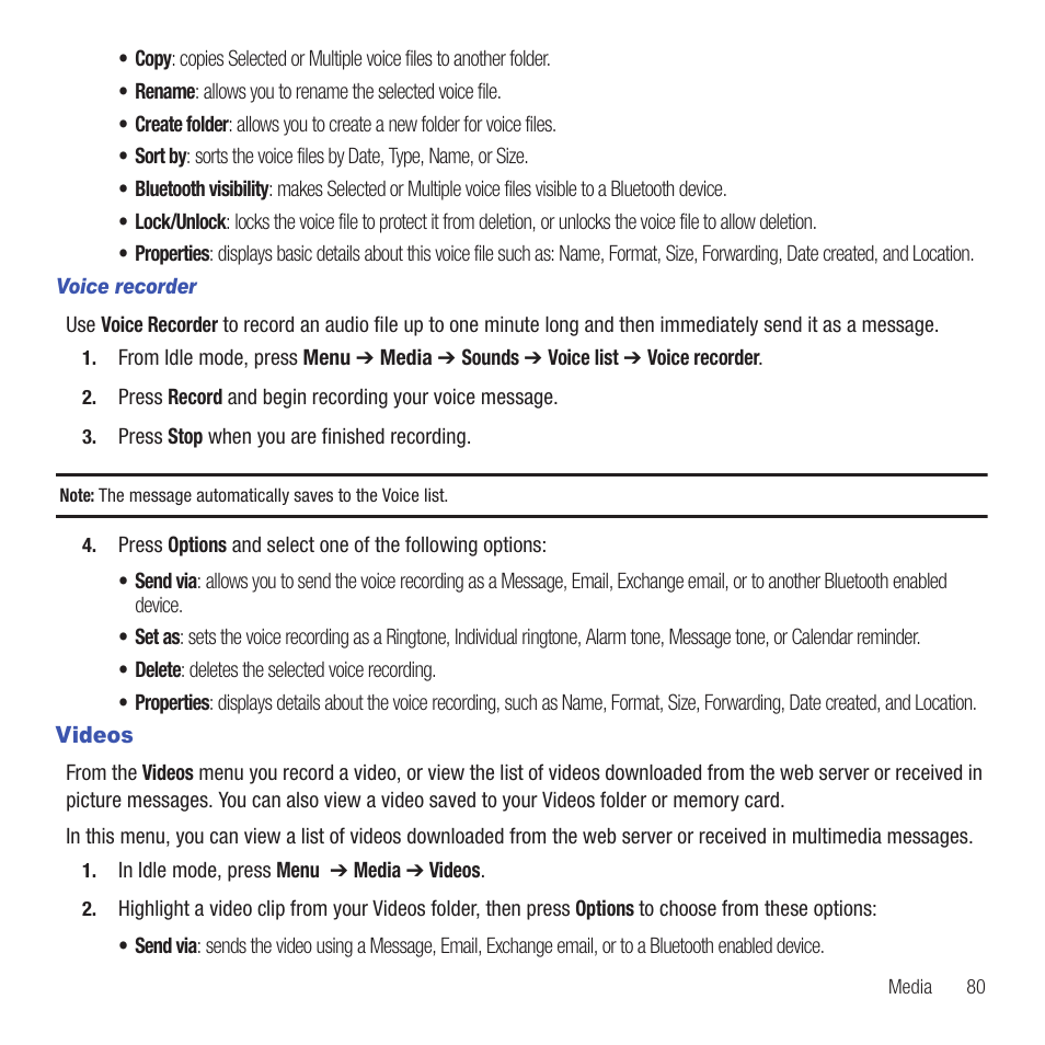 Videos | Samsung SGH-T359FBATMB User Manual | Page 83 / 156