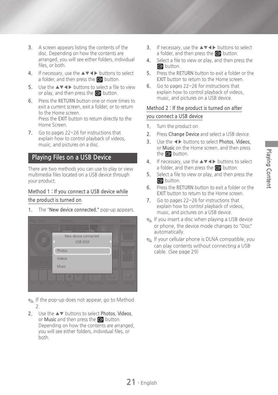 Playing files on a usb device, 21 playing files on a usb device | Samsung HT-H4500-ZA User Manual | Page 21 / 43