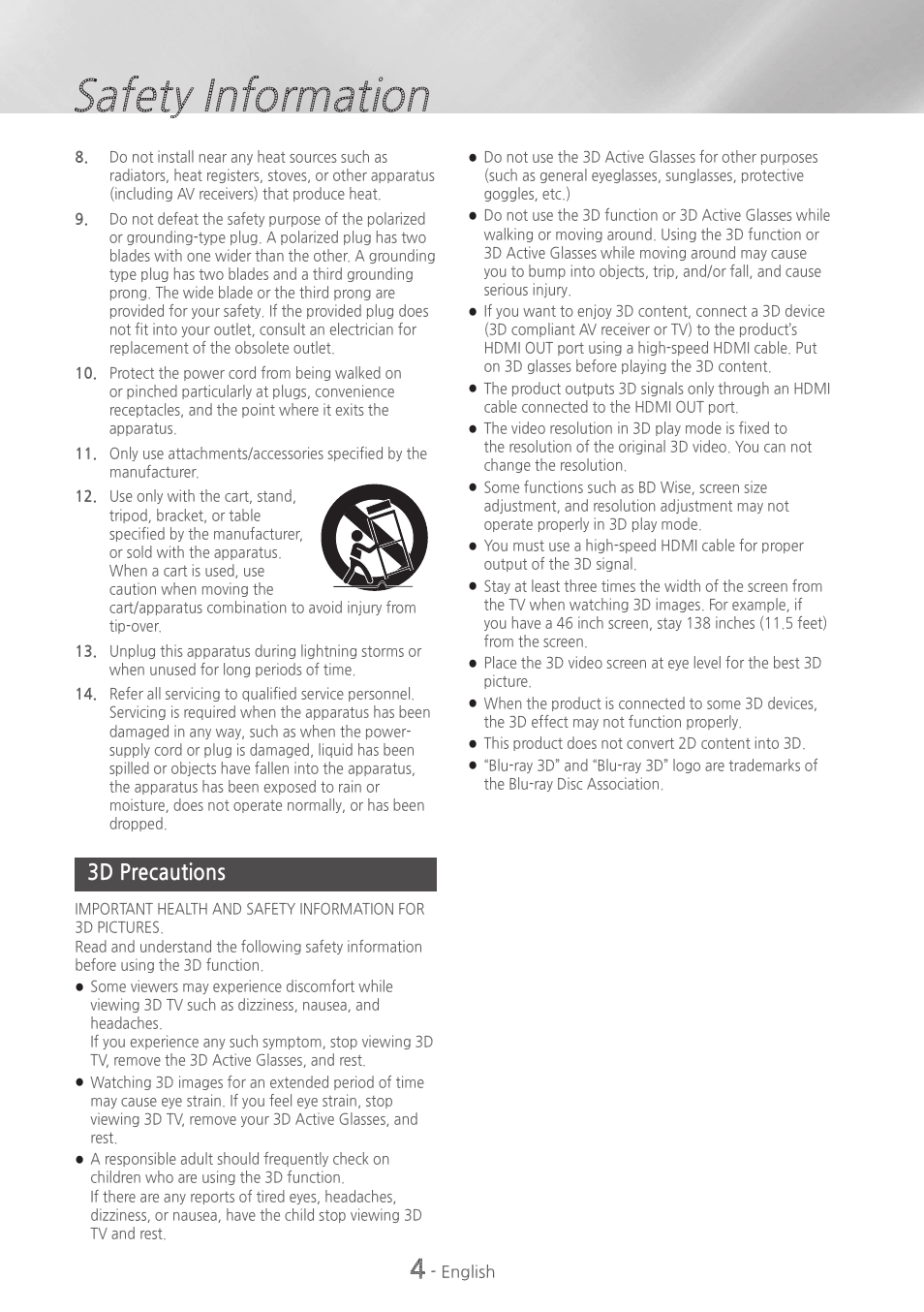 Safety information, 3d precautions | Samsung HT-H4500-ZA User Manual | Page 4 / 43