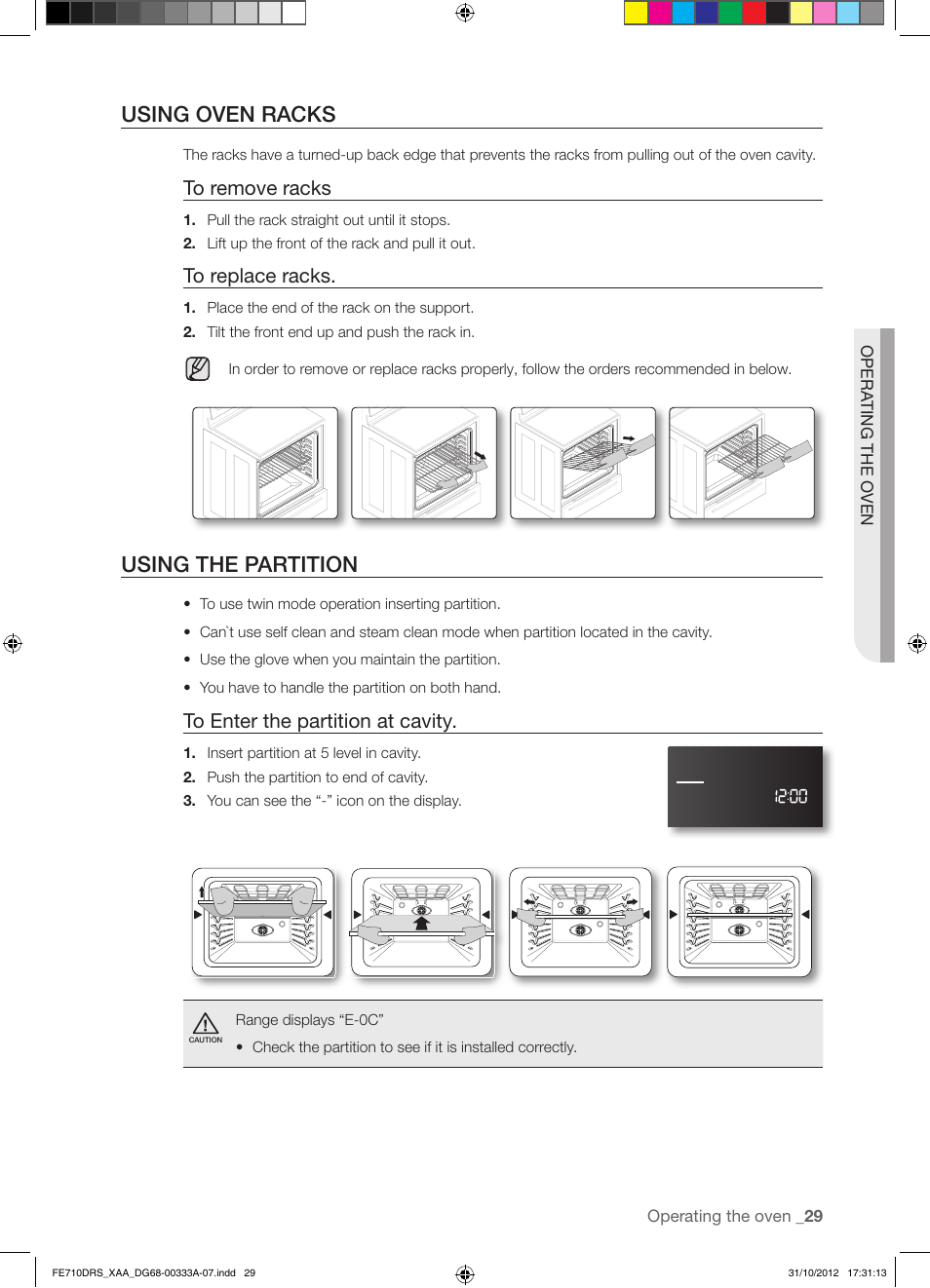 Using oven racks, Using the partition | Samsung FE710DRS-XAA User Manual | Page 29 / 72