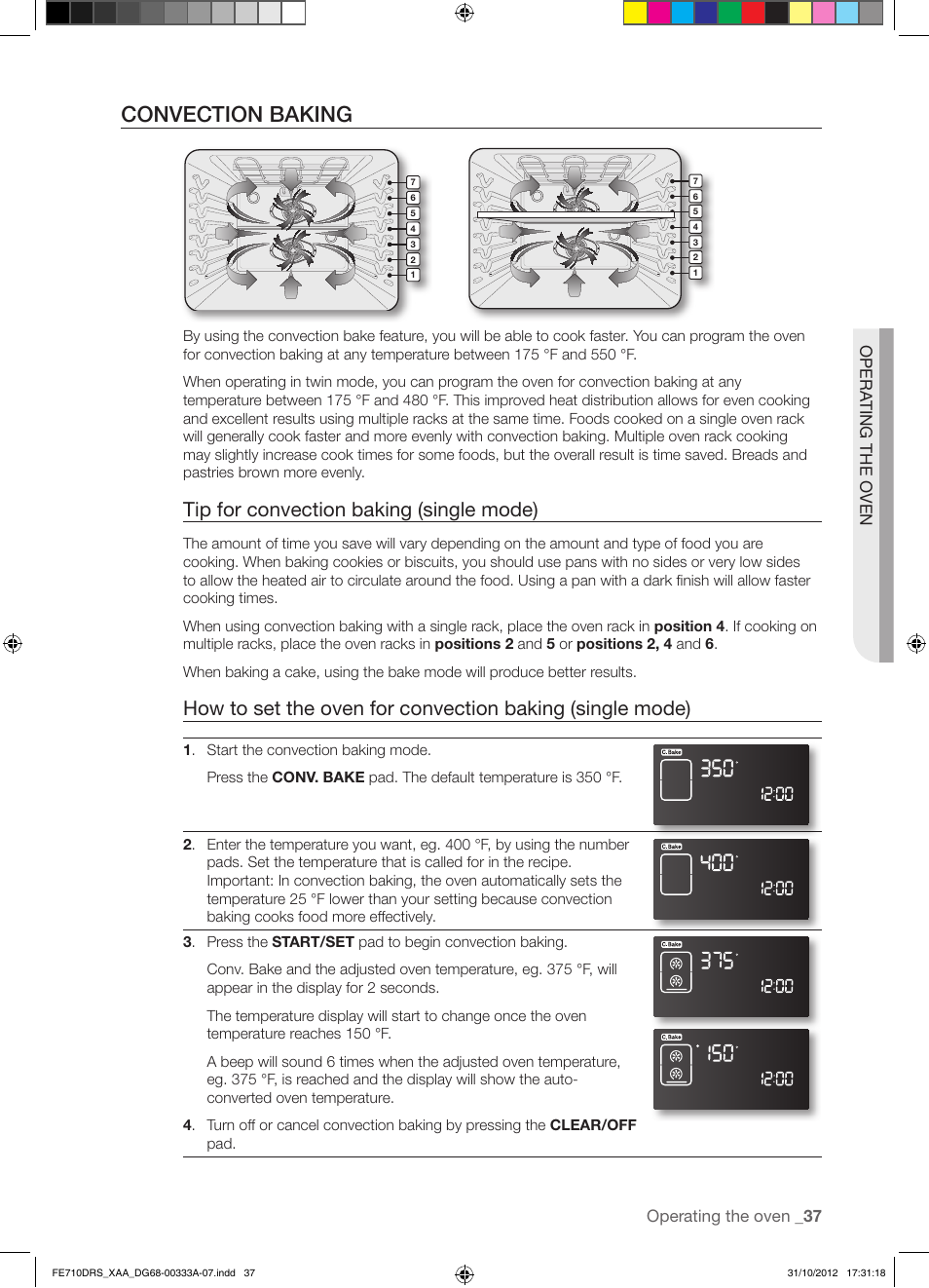 Convection baking, Tip for convection baking (single mode) | Samsung FE710DRS-XAA User Manual | Page 37 / 72