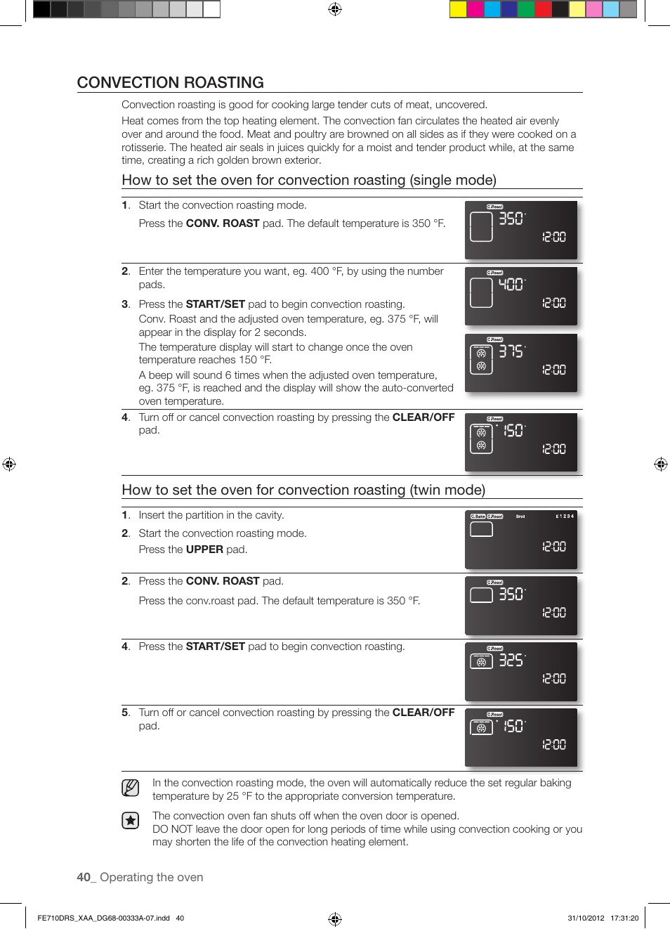 Convection roasting | Samsung FE710DRS-XAA User Manual | Page 40 / 72