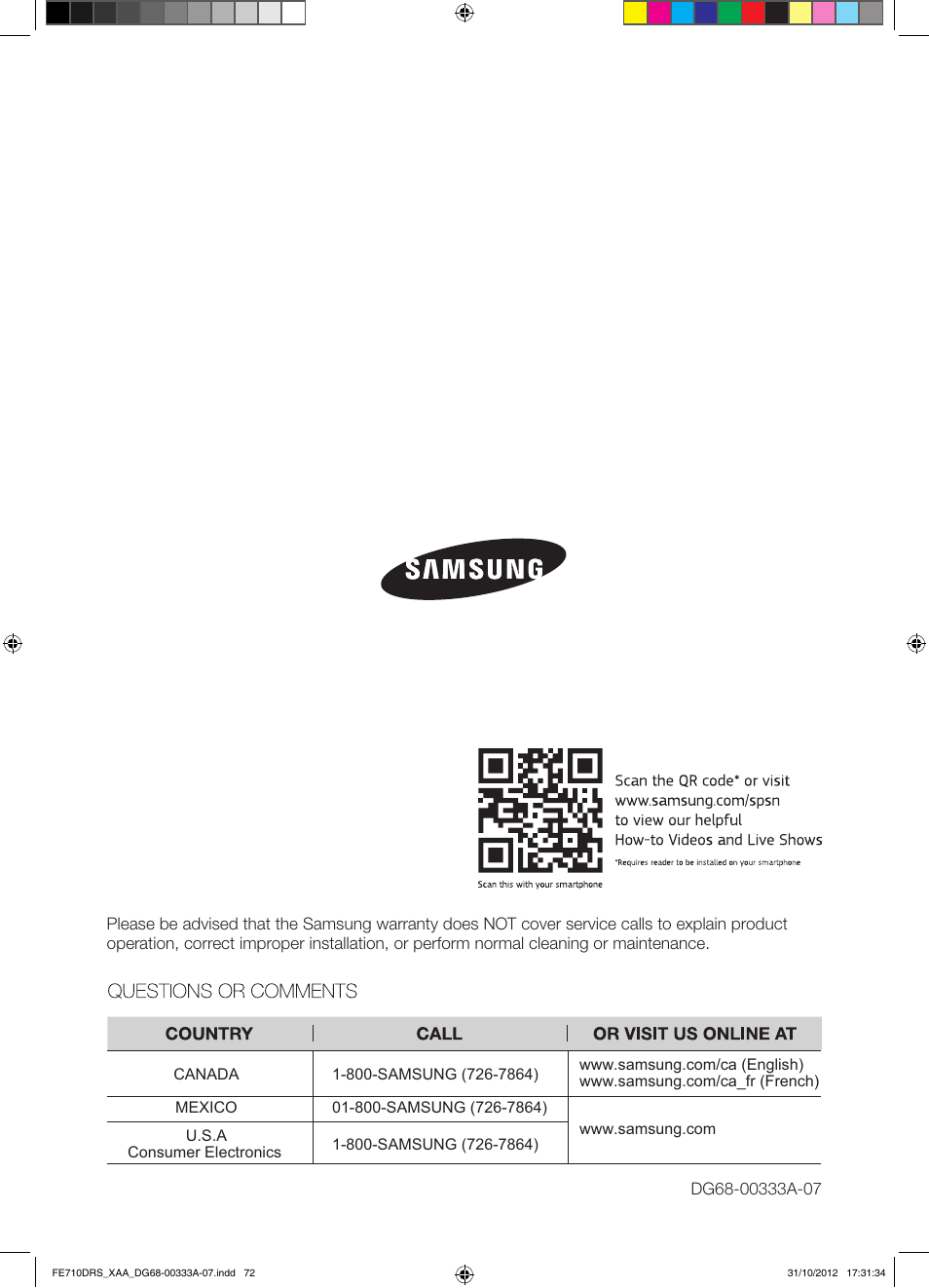 Samsung FE710DRS-XAA User Manual | Page 72 / 72