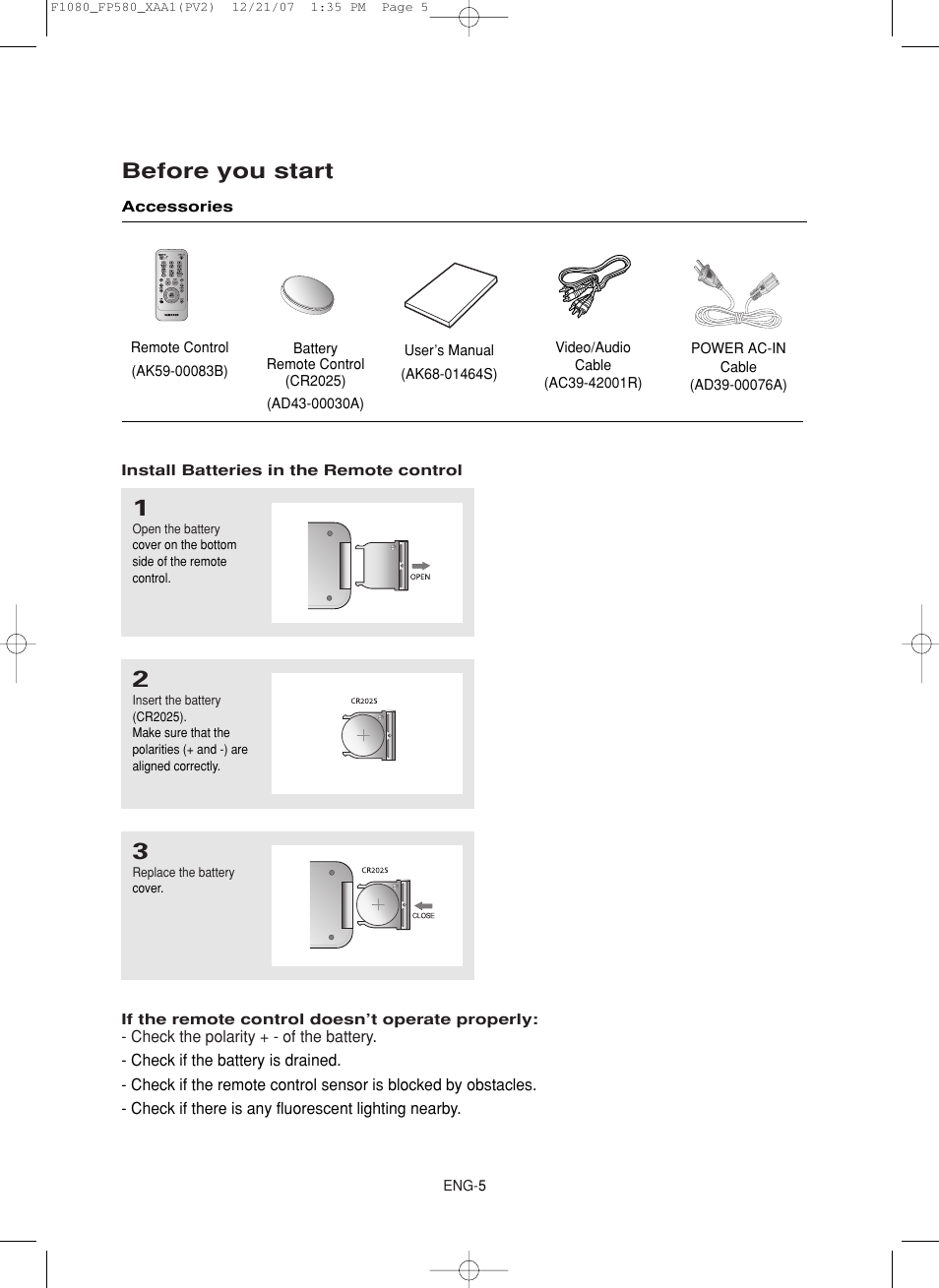 Before you start | Samsung DVD-F1080-XAA User Manual | Page 5 / 63