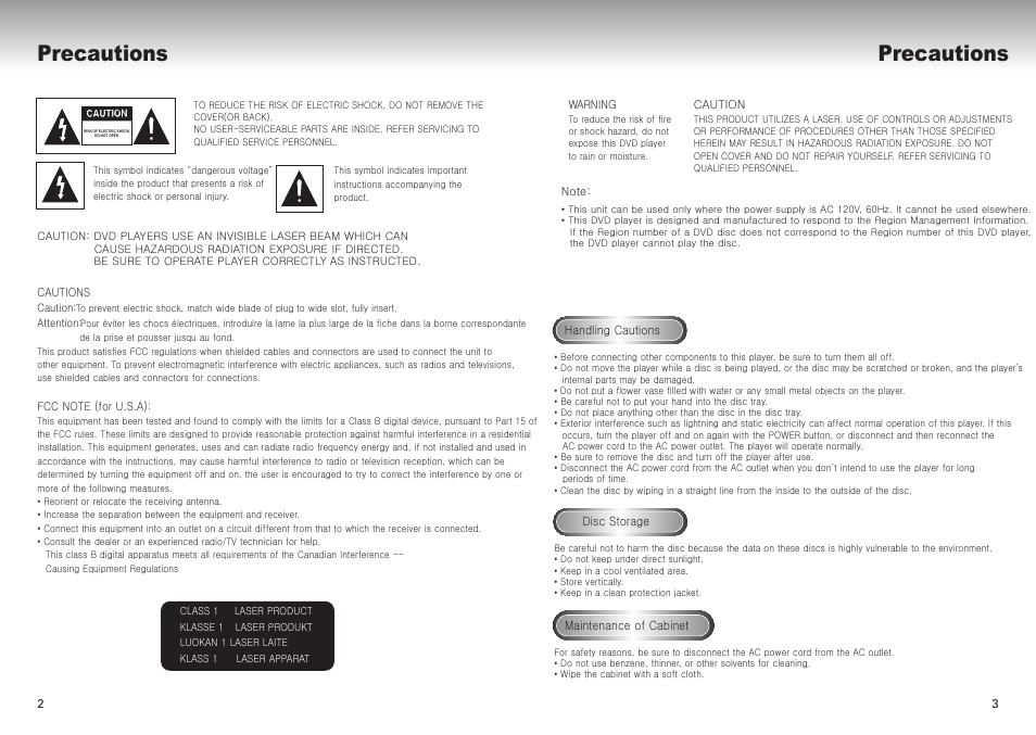 Precautions | Samsung DVD-M101-XAA User Manual | Page 2 / 20