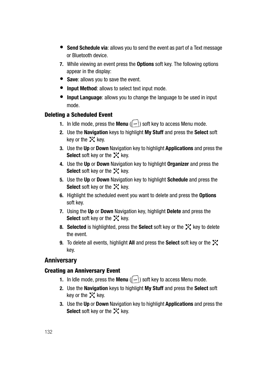 Anniversary | Samsung SGH-ZX20ZKACIN User Manual | Page 132 / 179