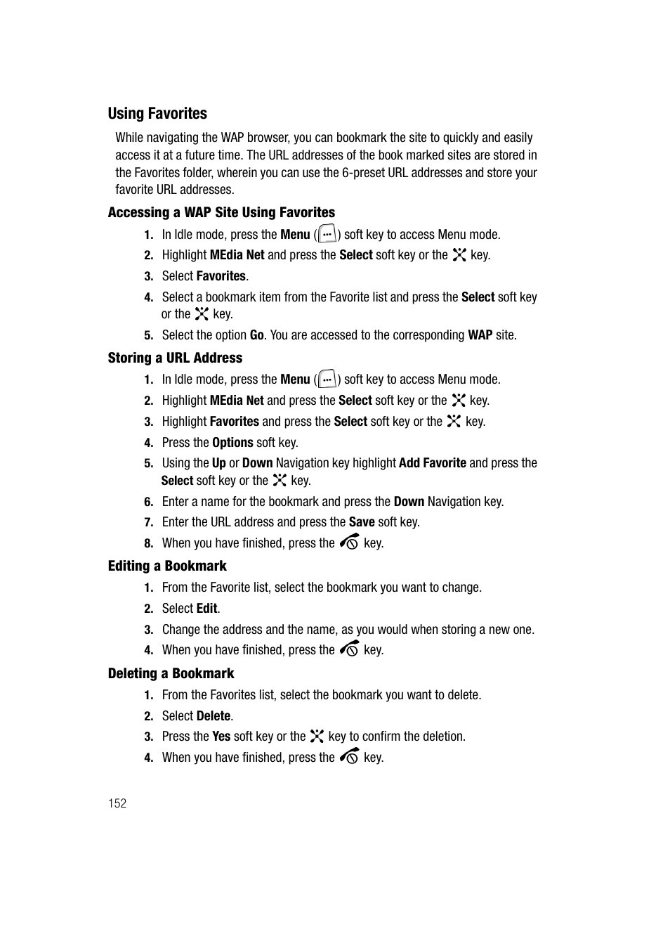 Using favorites | Samsung SGH-ZX20ZKACIN User Manual | Page 152 / 179