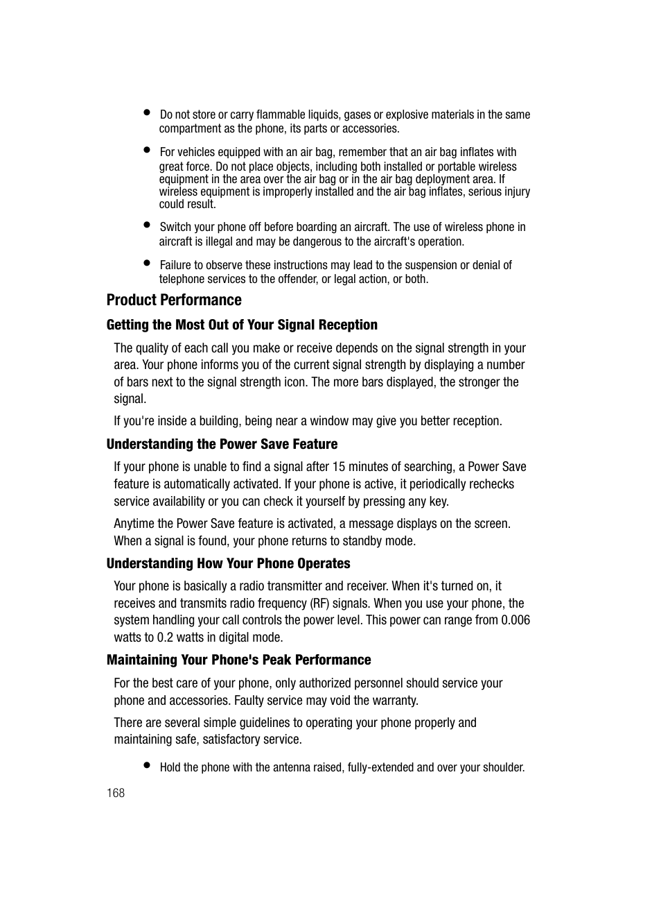 Product performance | Samsung SGH-ZX20ZKACIN User Manual | Page 168 / 179