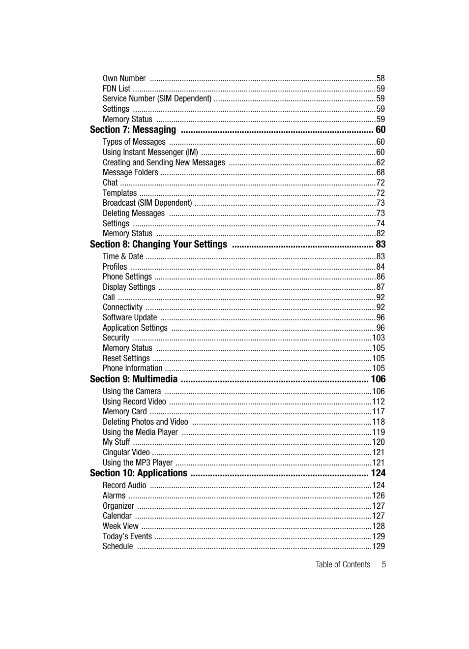 Samsung SGH-ZX20ZKACIN User Manual | Page 5 / 179