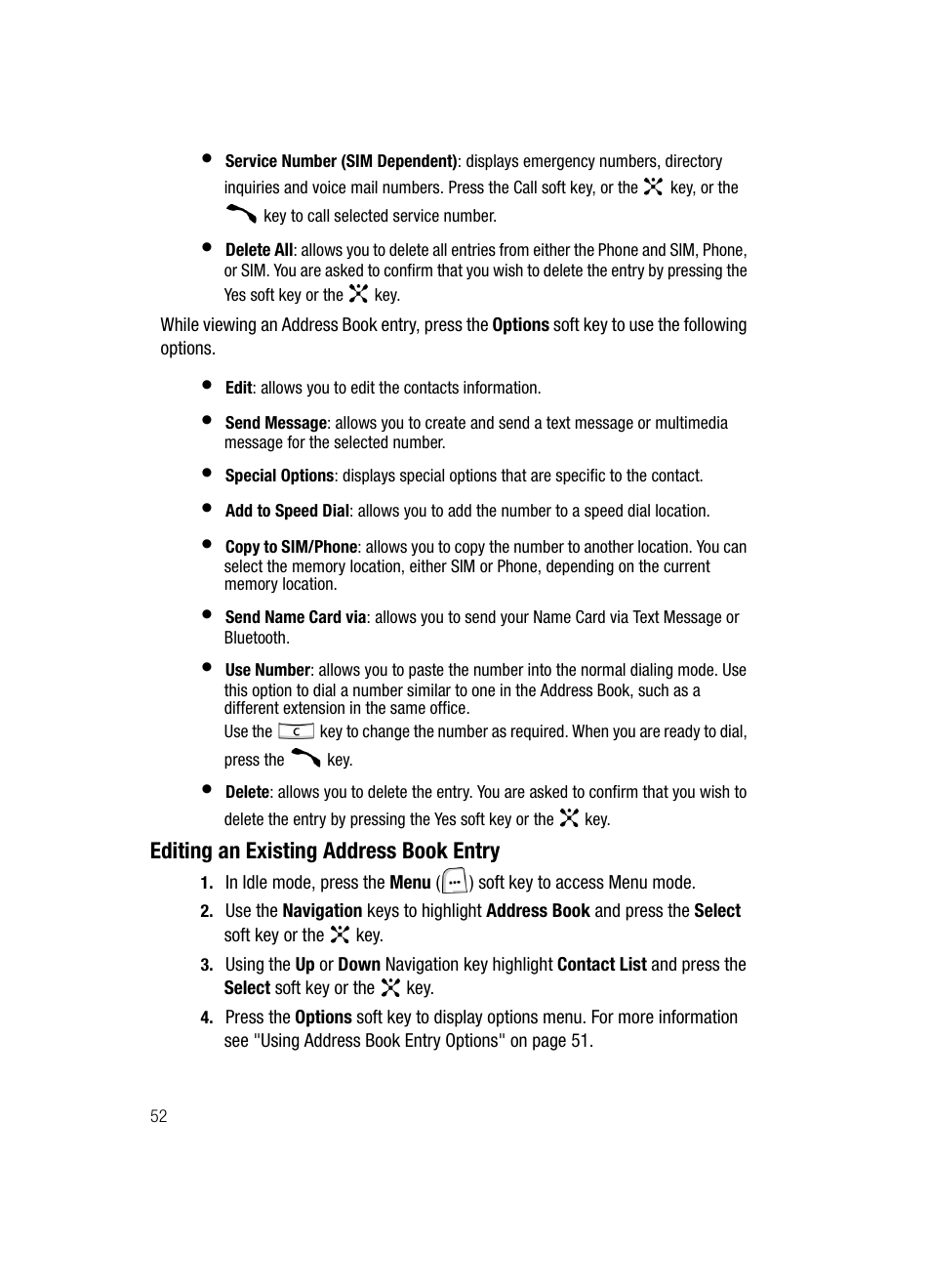 Editing an existing address book entry | Samsung SGH-ZX20ZKACIN User Manual | Page 52 / 179