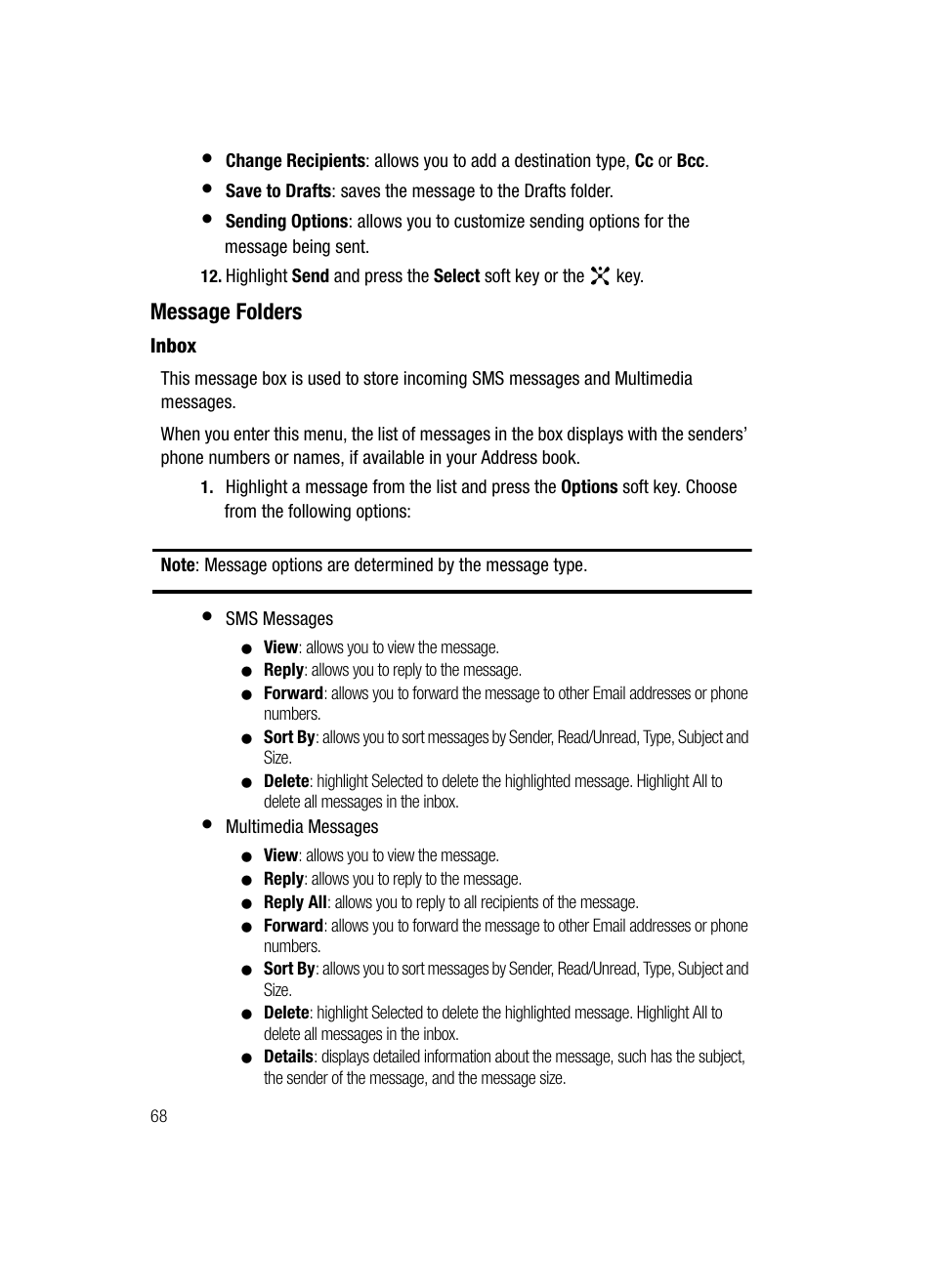 Message folders | Samsung SGH-ZX20ZKACIN User Manual | Page 68 / 179