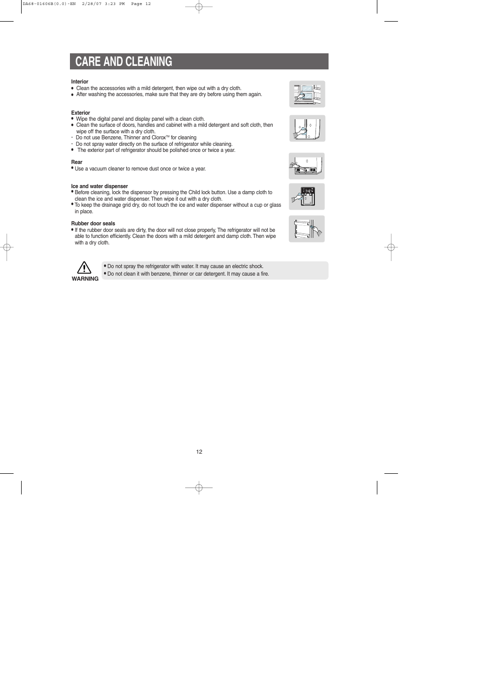 Care and cleaning | Samsung RS2530BWP-XAC User Manual | Page 12 / 30