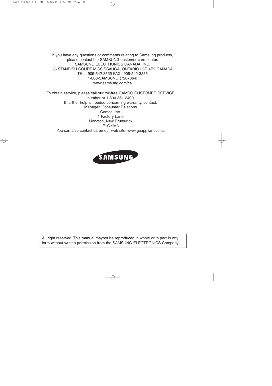 Samsung RS2530BWP-XAC User Manual | Page 30 / 30