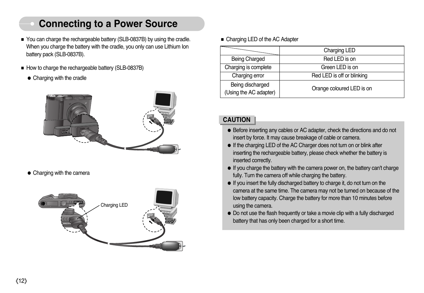 Connecting to a power source | Samsung NV10 User Manual | Page 13 / 74