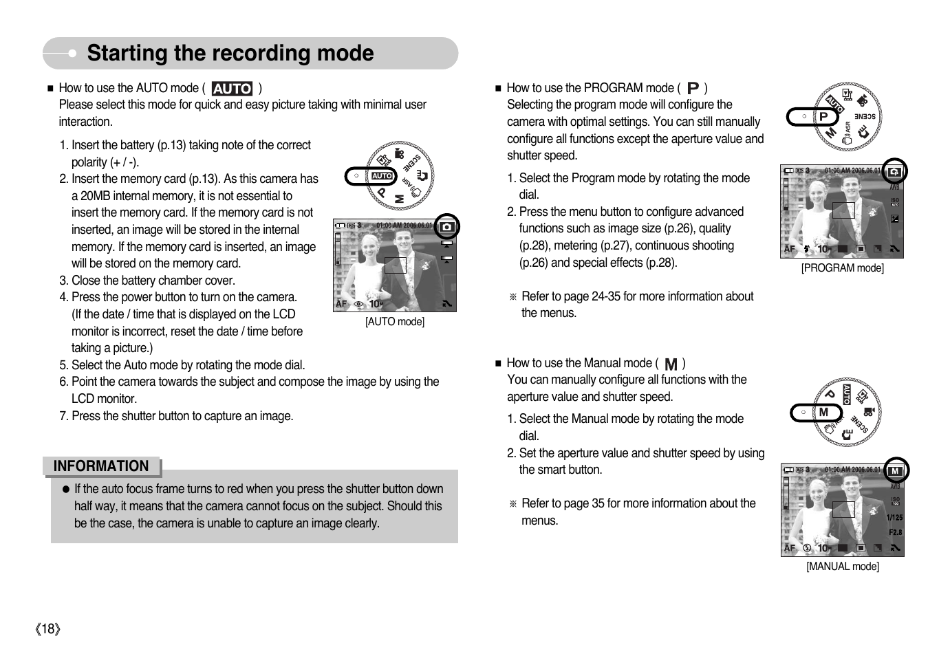 Starting the recording mode | Samsung NV10 User Manual | Page 19 / 74