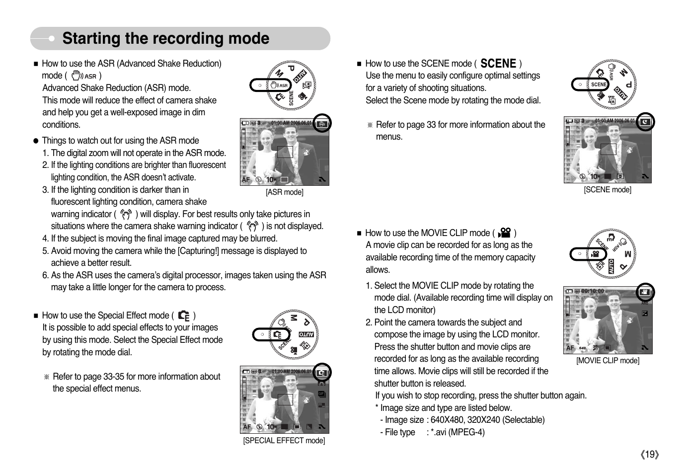 Starting the recording mode | Samsung NV10 User Manual | Page 20 / 74