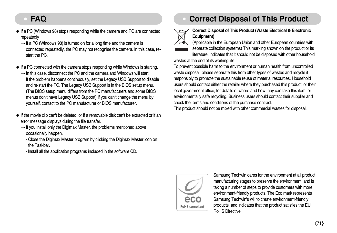 Correct disposal of this product | Samsung NV10 User Manual | Page 72 / 74