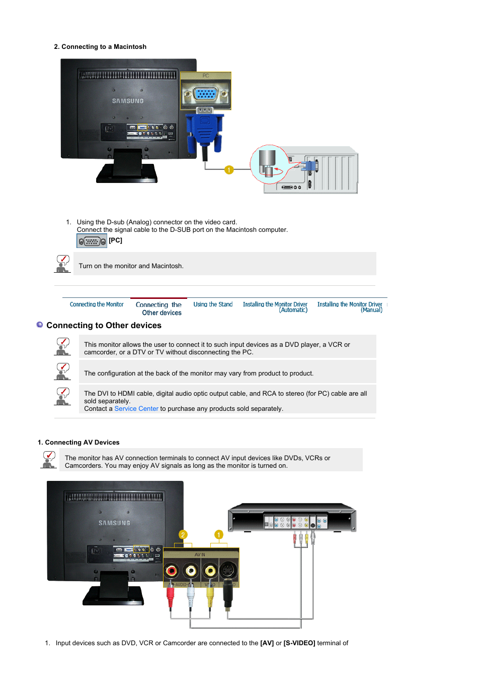 Connecting to other devices | Samsung LS22CRNSF-XAA User Manual | Page 22 / 61