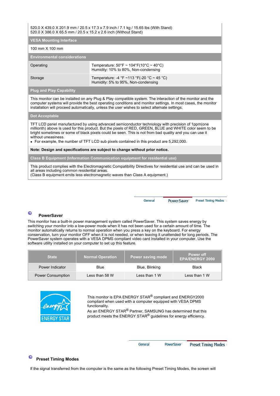 Powersaver | Samsung LS22CRNSF-XAA User Manual | Page 52 / 61