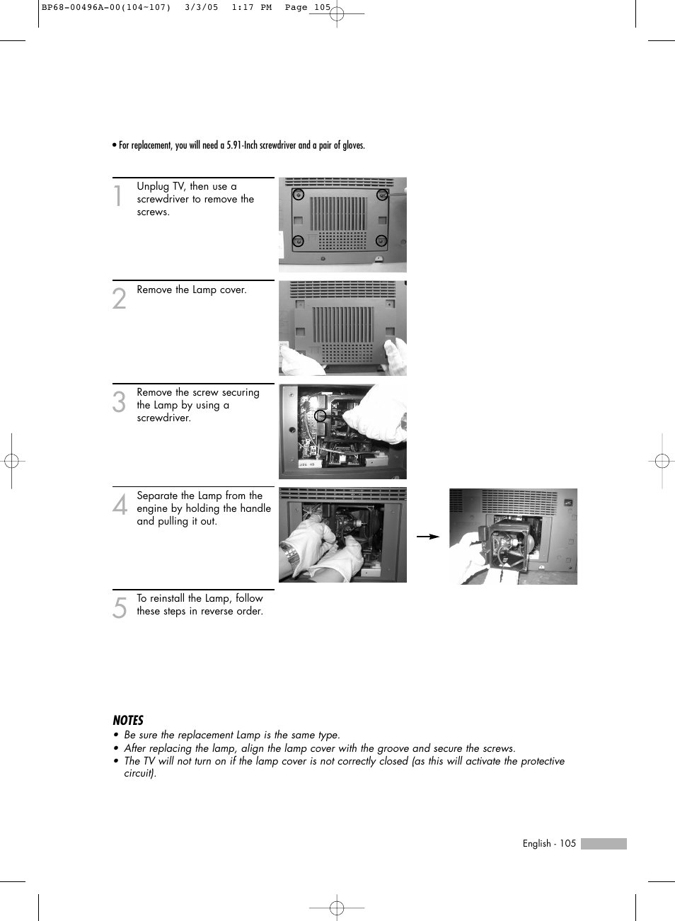 Samsung HLR4266WX-XAA User Manual | Page 105 / 108
