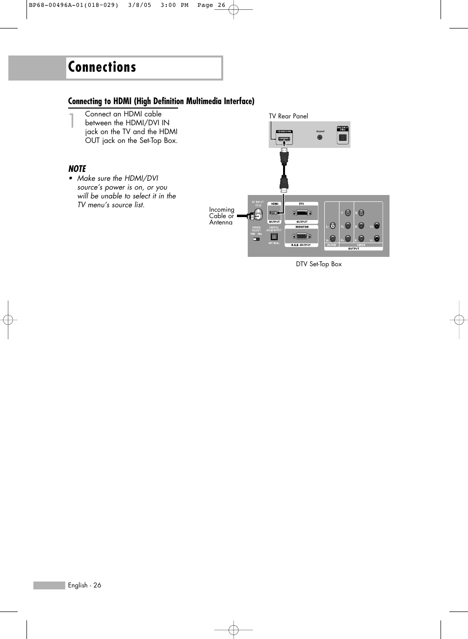 Connections | Samsung HLR4266WX-XAA User Manual | Page 26 / 108