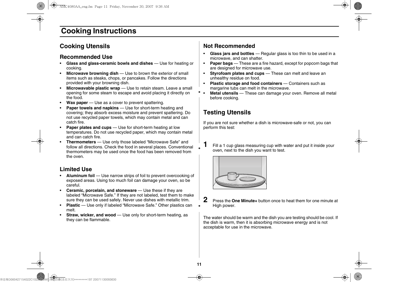 Cooking instructions | Amana AMC4080AAW User Manual | Page 11 / 44