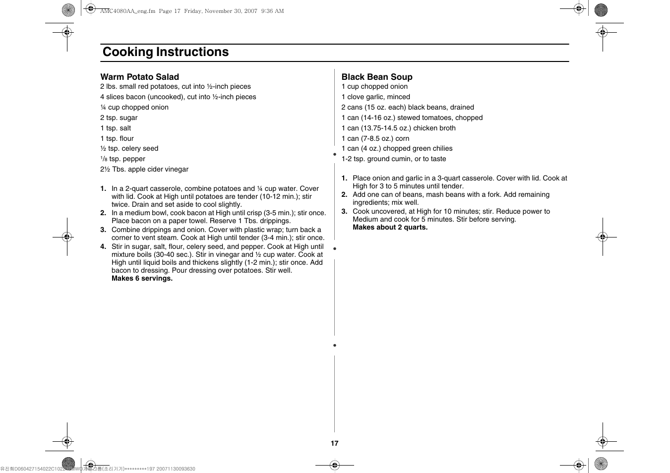 Cooking instructions | Amana AMC4080AAW User Manual | Page 17 / 44