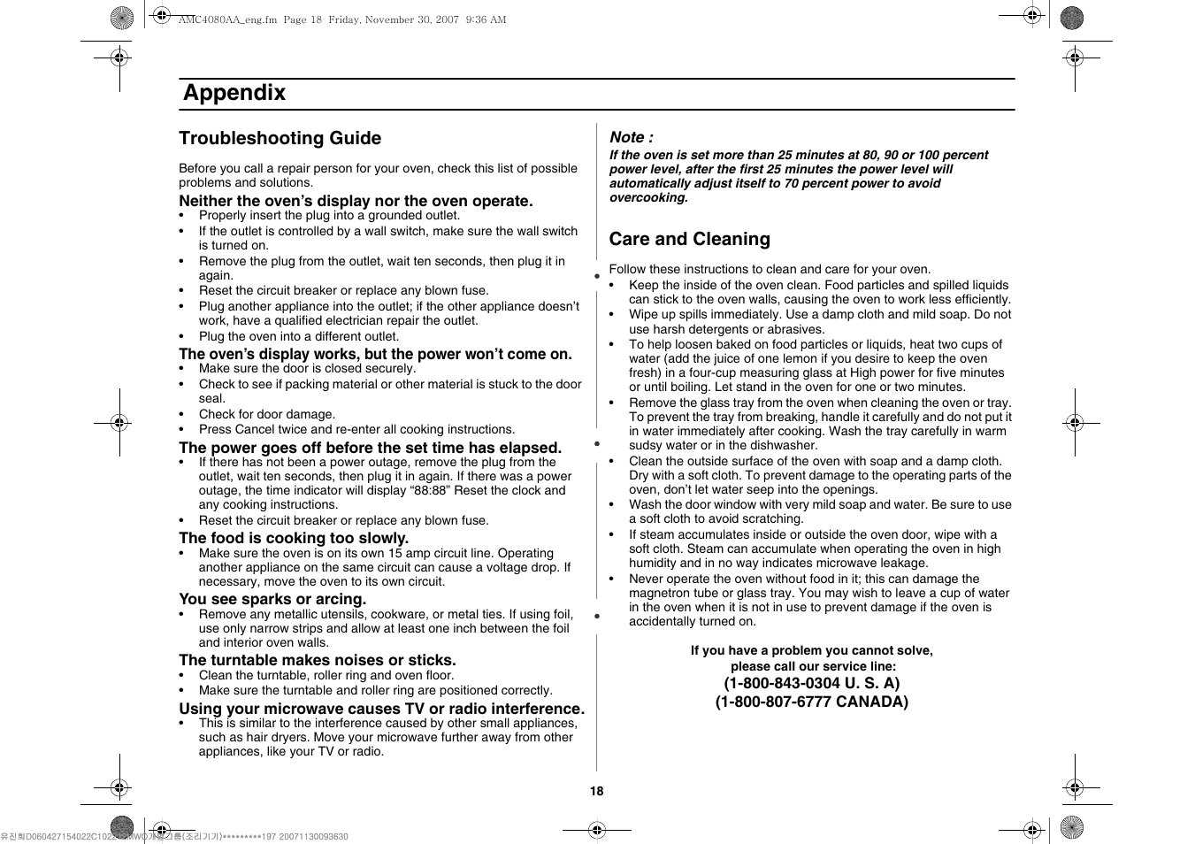 Appendix, Troubleshooting guide, Care and cleaning | Amana AMC4080AAW User Manual | Page 18 / 44