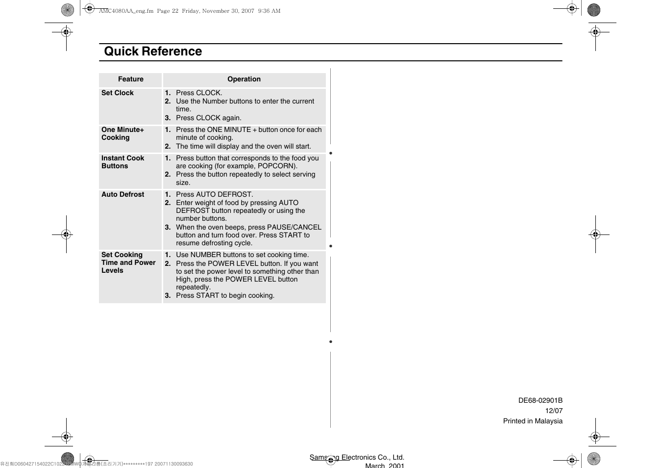 Quick reference | Amana AMC4080AAW User Manual | Page 22 / 44