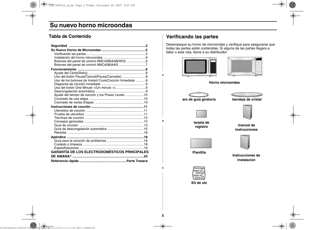 Su nuevo horno microondas, Verificando las partes | Amana AMC4080AAW User Manual | Page 27 / 44