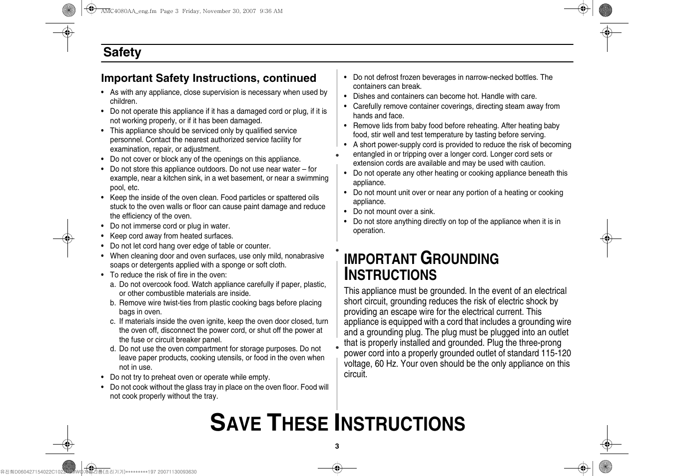 Hese, Nstructions, Important | Rounding | Amana AMC4080AAW User Manual | Page 3 / 44