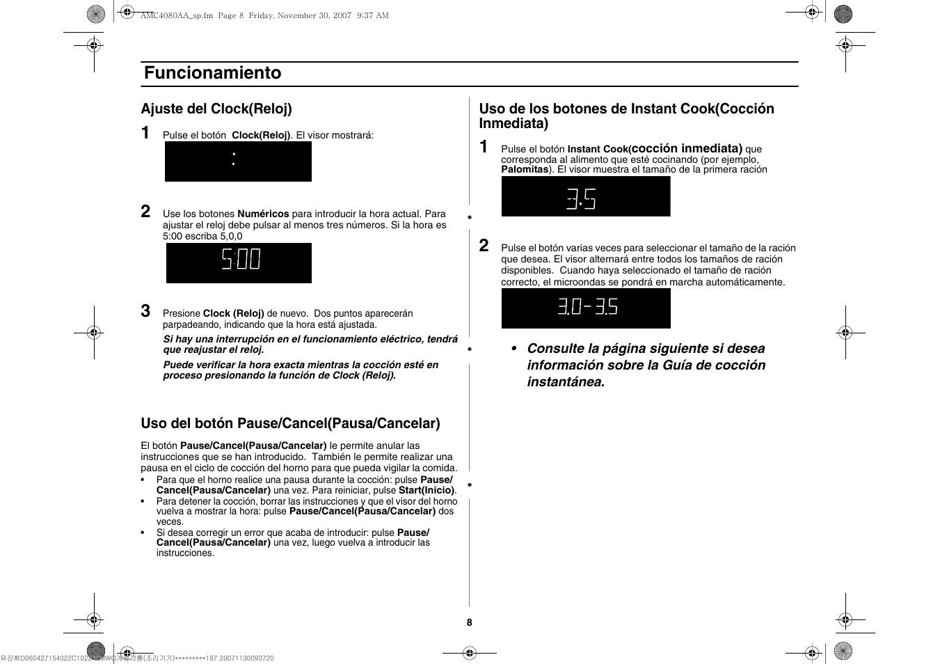 Funcionamiento | Amana AMC4080AAW User Manual | Page 30 / 44