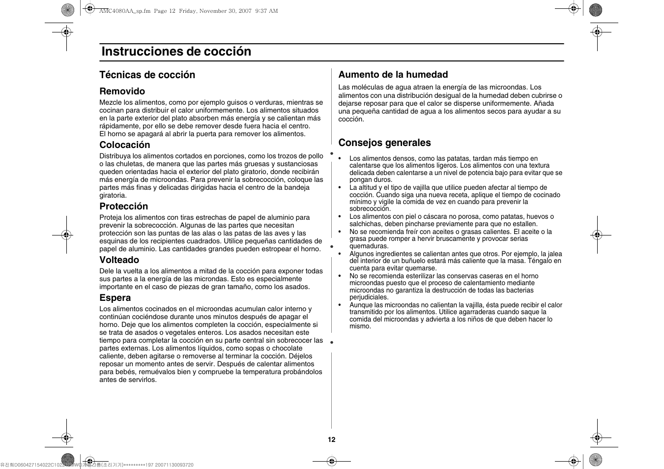Instrucciones de cocción | Amana AMC4080AAW User Manual | Page 34 / 44