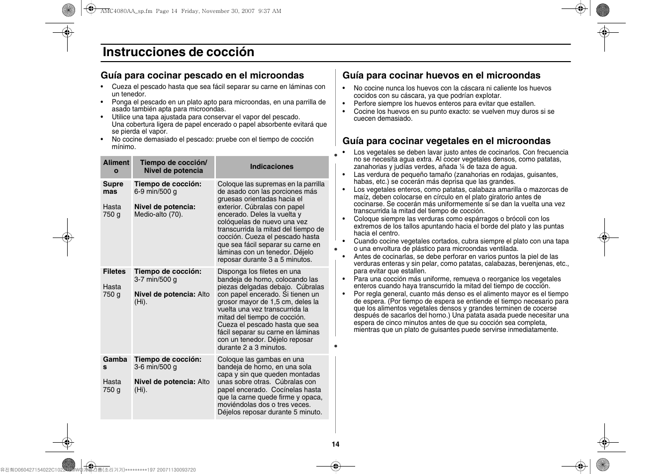 Instrucciones de cocción | Amana AMC4080AAW User Manual | Page 36 / 44
