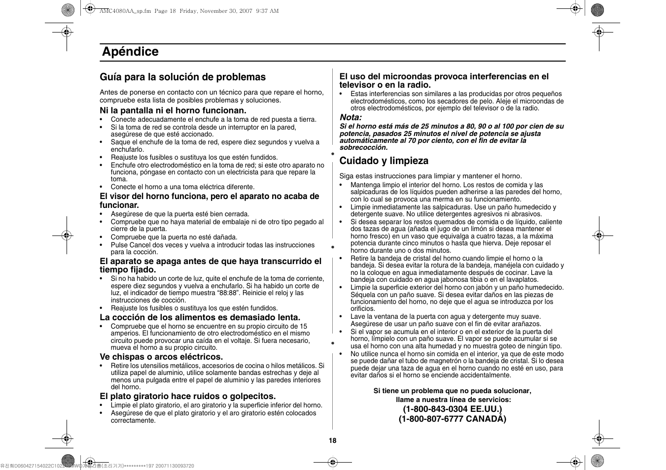 Apéndice, Guía para la solución de problemas, Cuidado y limpieza | Amana AMC4080AAW User Manual | Page 40 / 44