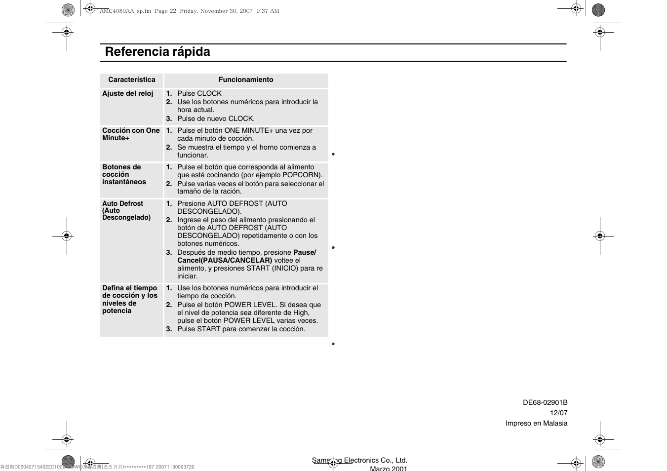 Referencia rápida | Amana AMC4080AAW User Manual | Page 44 / 44