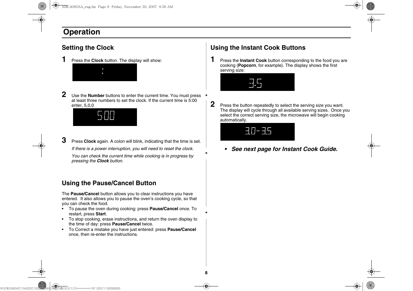 Operation | Amana AMC4080AAW User Manual | Page 8 / 44