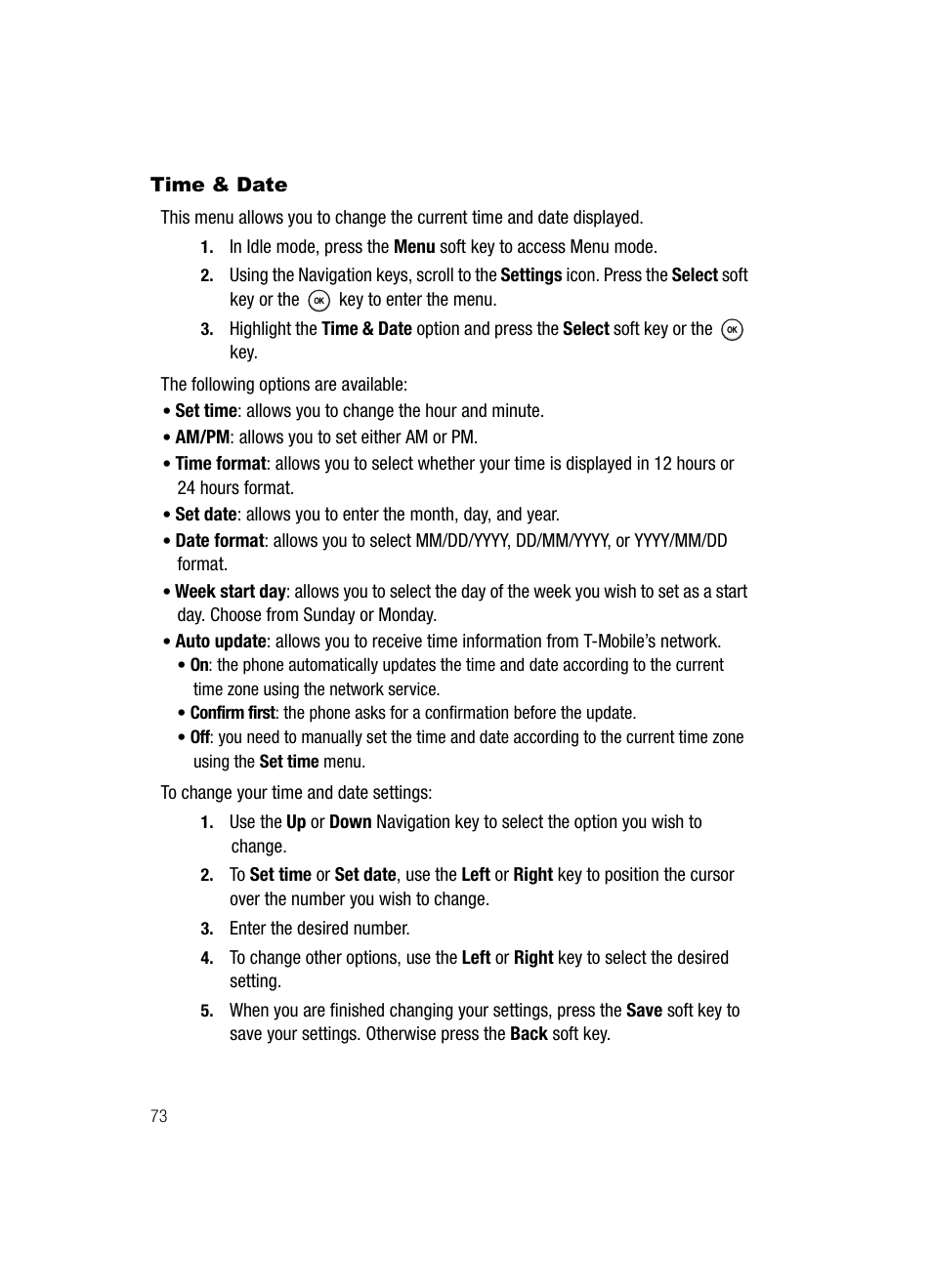 Time & date | Samsung SGH-T219SRBTMB User Manual | Page 76 / 133