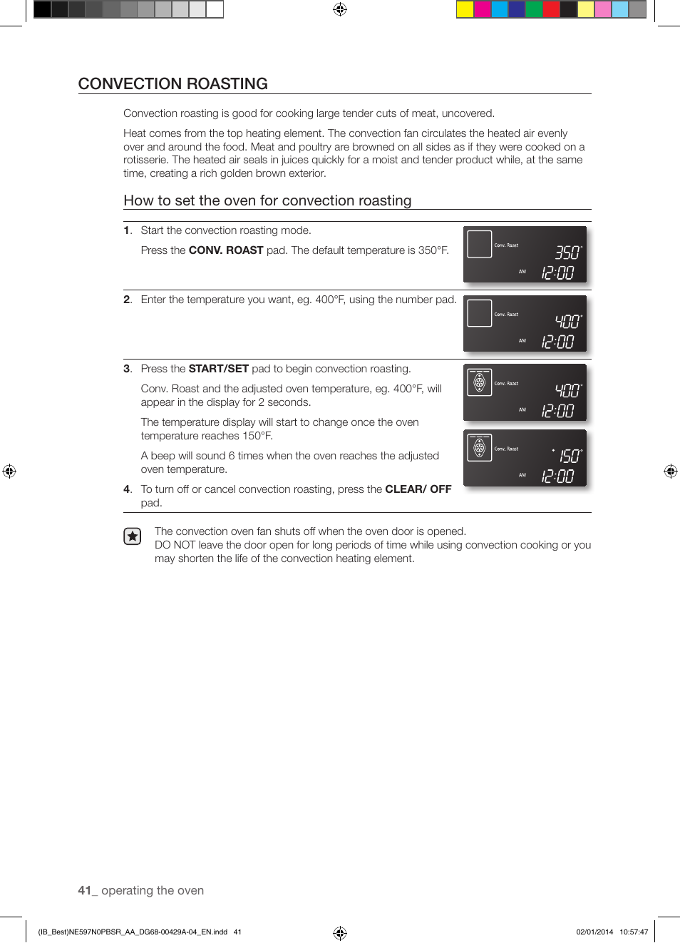 Convection roasting, How to set the oven for convection roasting | Samsung NE597N0PBSR-AA User Manual | Page 42 / 72