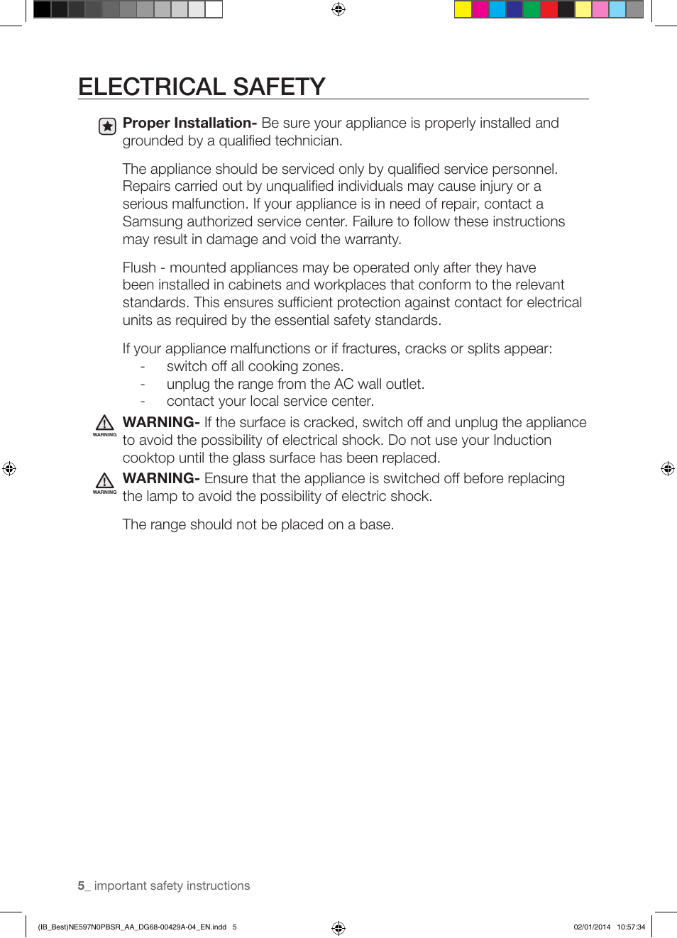 Electrical safety | Samsung NE597N0PBSR-AA User Manual | Page 6 / 72