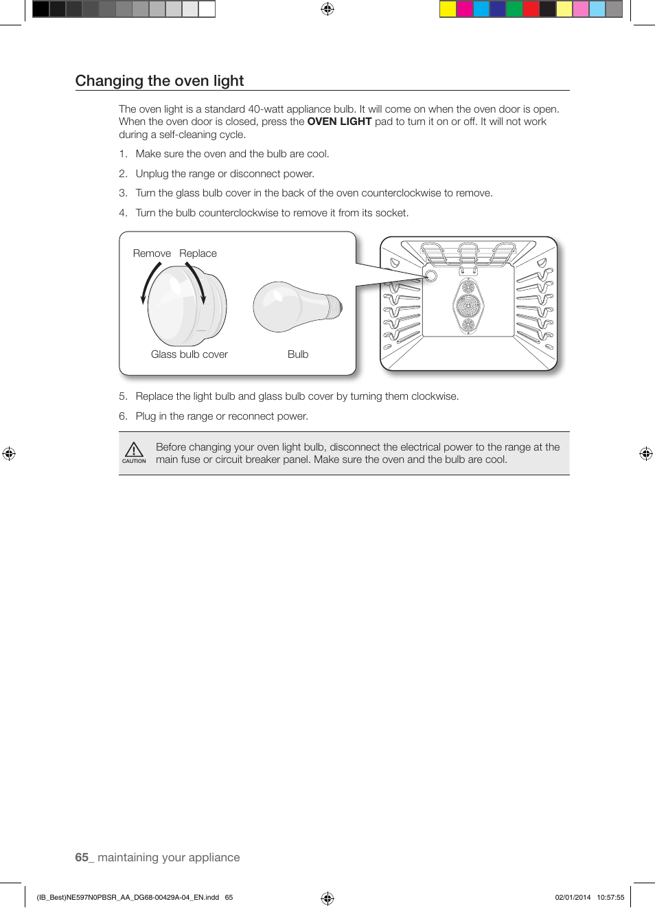 Changing the oven light | Samsung NE597N0PBSR-AA User Manual | Page 66 / 72