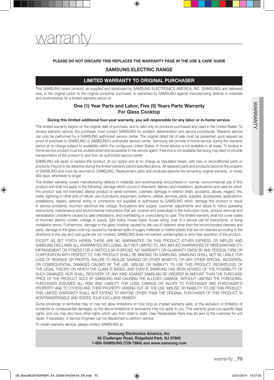 Warranty | Samsung NE597N0PBSR-AA User Manual | Page 71 / 72