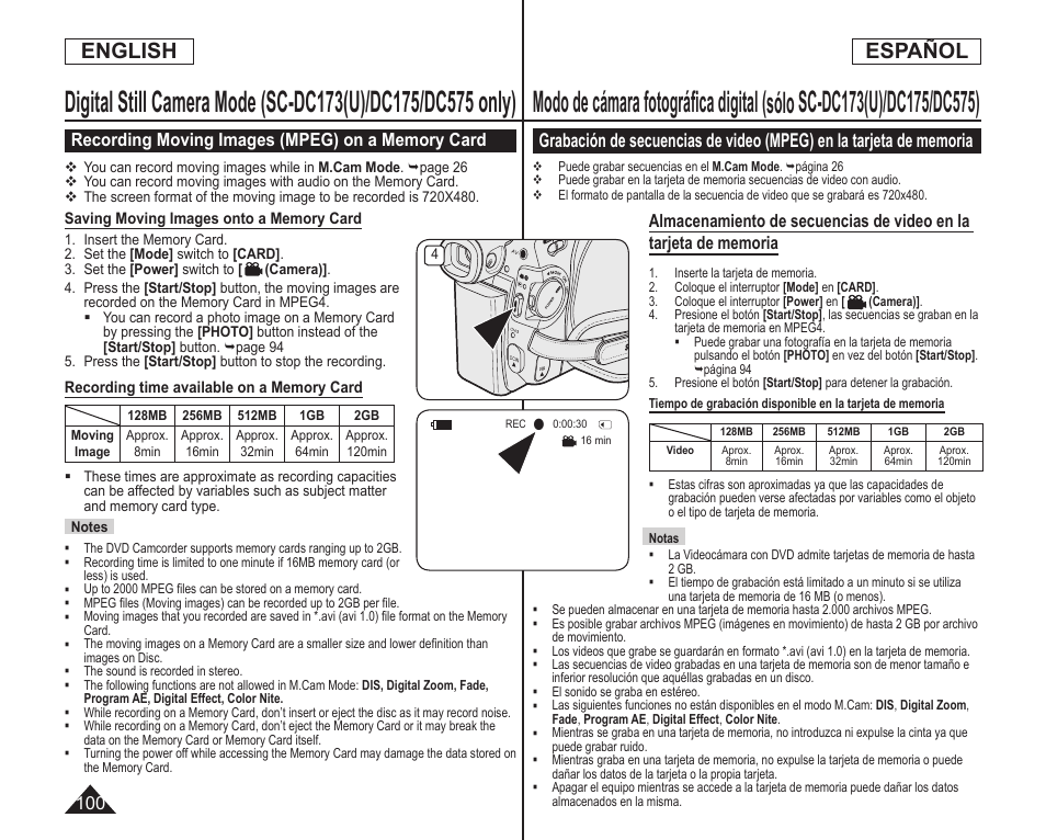 English español | Samsung SC-DC173U-XAA User Manual | Page 100 / 128