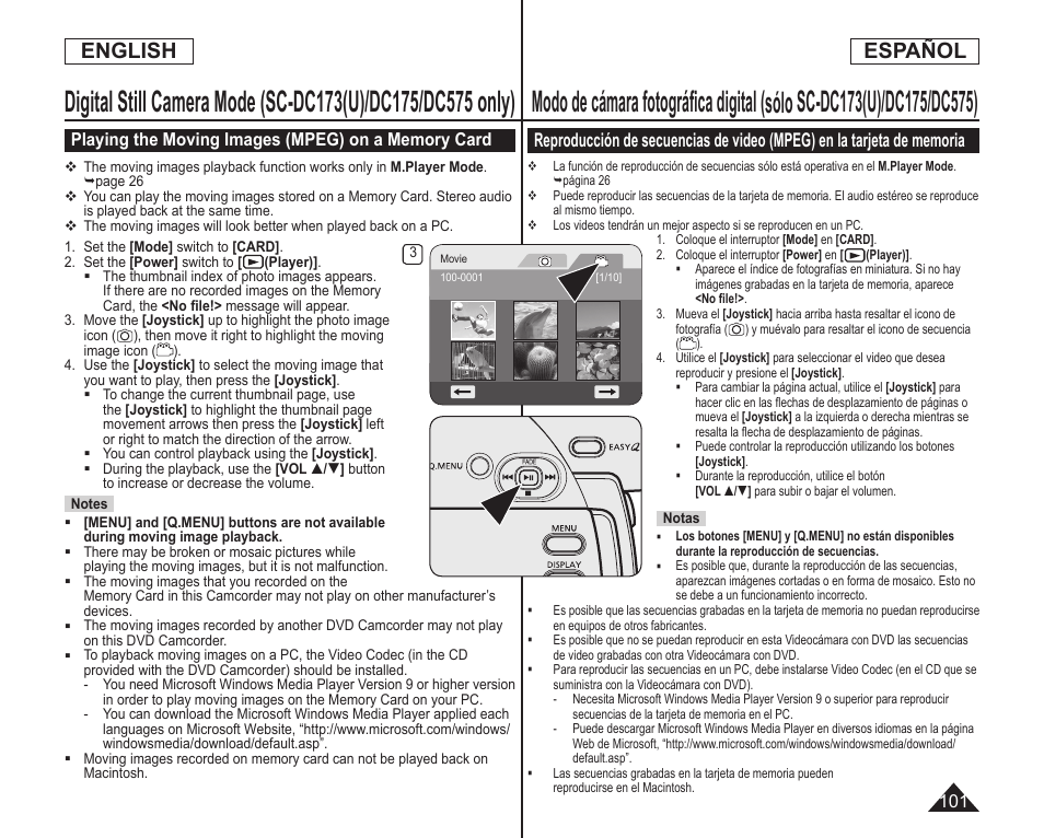 English español | Samsung SC-DC173U-XAA User Manual | Page 101 / 128