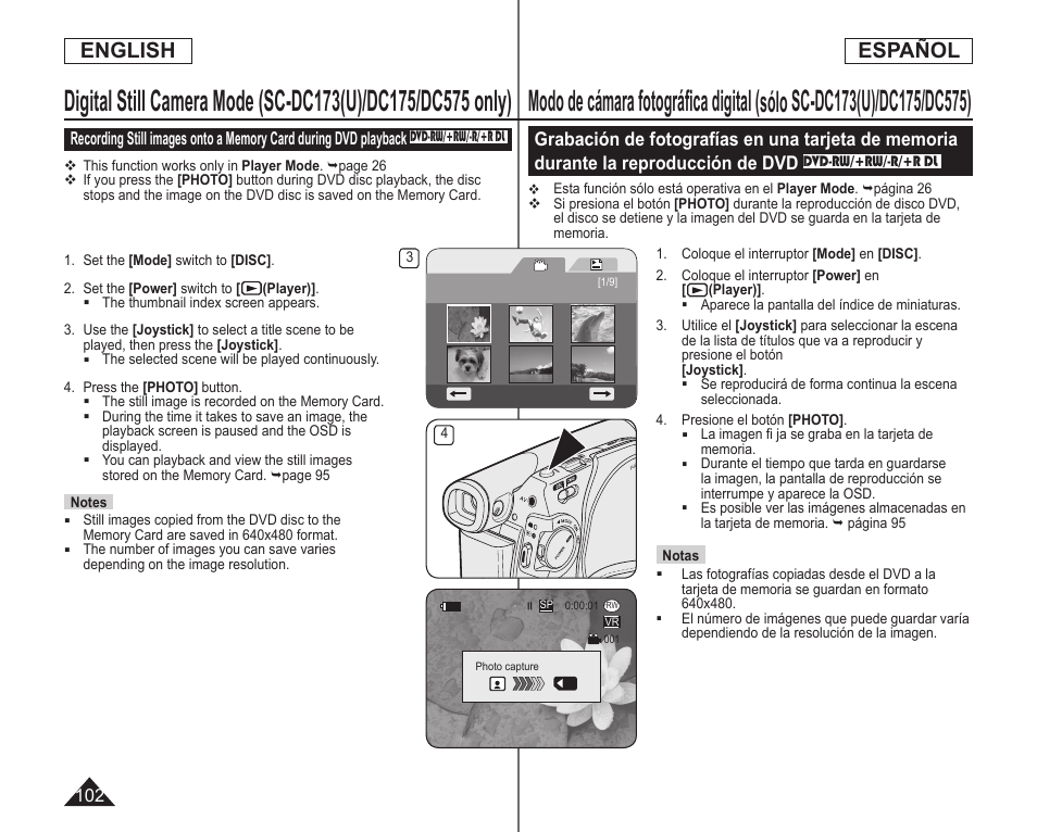 English español | Samsung SC-DC173U-XAA User Manual | Page 102 / 128