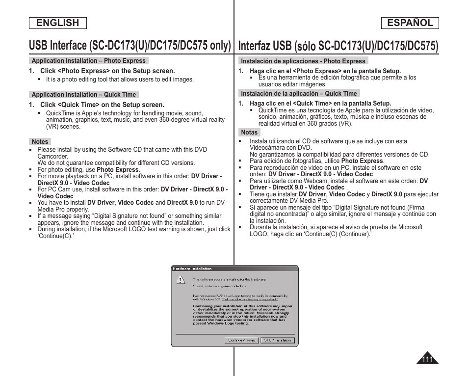 English español | Samsung SC-DC173U-XAA User Manual | Page 111 / 128